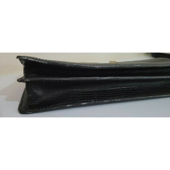 Antonio Melani Lizzard Croc Embossed Brown Leather Turn LockClutch Handbag Purse - Picture 7 of 9